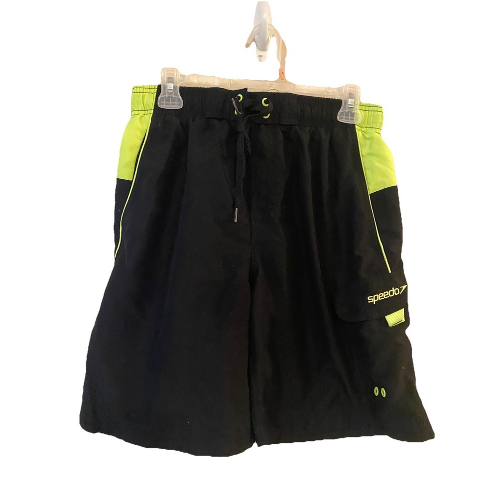 Speedo Men's Medium Black Yellow Swim‎ Trunks  Marina Sport Volley Board Shorts